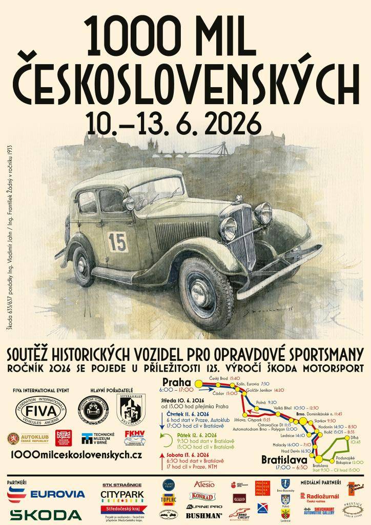 Soutěž historických vozidel pro opravdové sportsmany  Ročník 2026 se pojede ku příležitosti 125. výročí Škoda motorsport