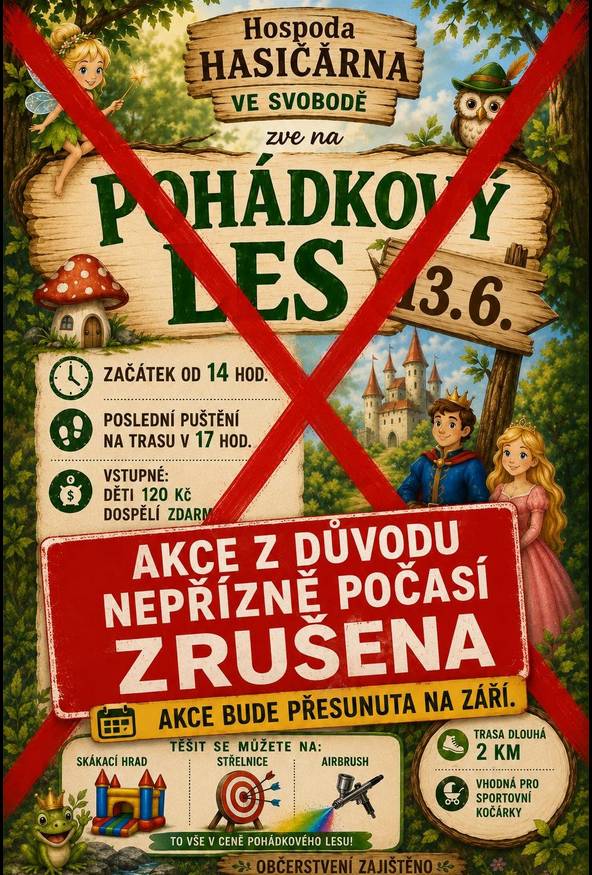Akce z důvodu nepřízně počasí se ruší. Akce bude přesunuta na září.
