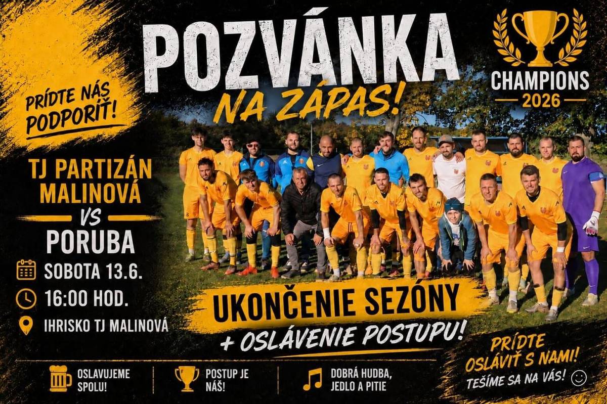 Počas tohto víkendu odohrajú futbalové mužstvá TJ Partizán Malinová svoje posledné majstrovské futbalové zápasy tejto sezóny.