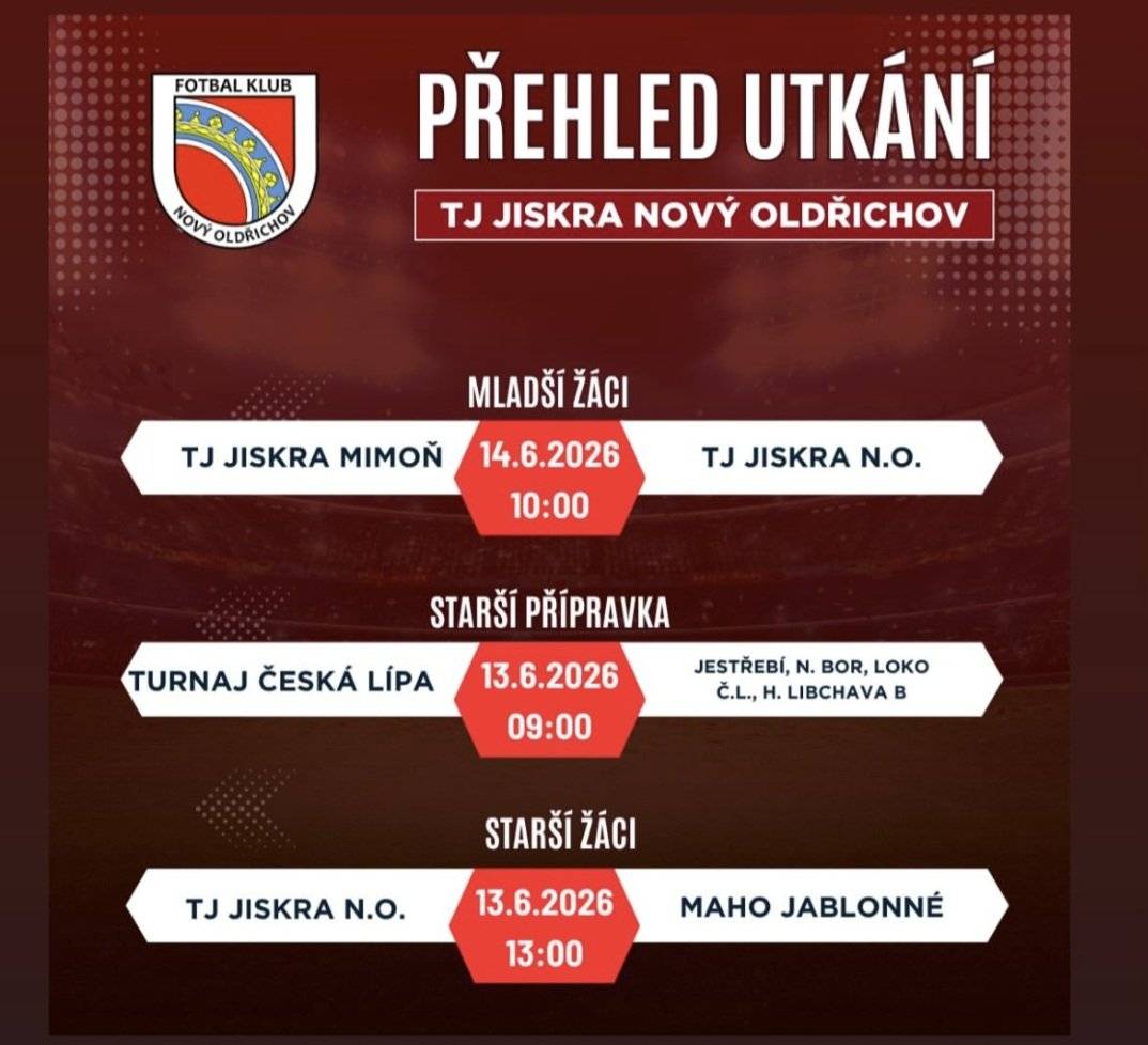 Srdečně vás zveme na fotbalová utkání, která se odehrají tento víkend.