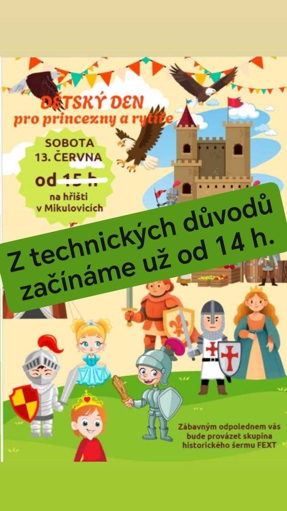V sobotu 13. června 2026 na hřišti v Mikulovicích proběhne dětský den.