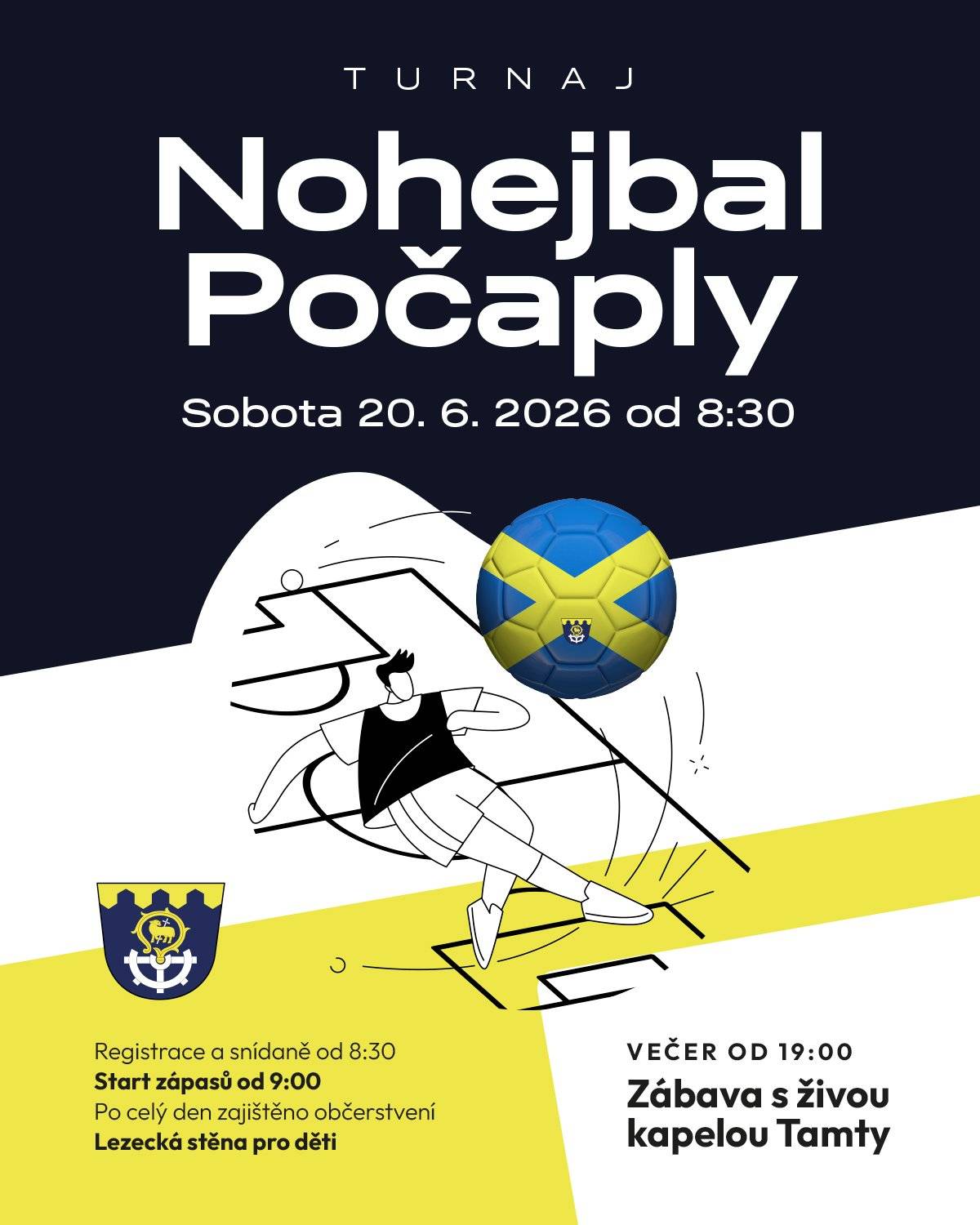 Srdečně zveme místní i přespolní na sobotu 20.6.2026 k nám do Počapel na hřiště! Od rána budeme fandit borcům během nohejbalového turnaje ⚽🥇, od 11 do 17 hodin se mohou děti těšit na lezeckou stěnu 🗻 a točenou zmrzlinu 🍧a večer od 19 hodin to všichni rozjedeme na tanečním parketu s kapelou TAMTY 💃🕺🎶! Těšíme se na vás!