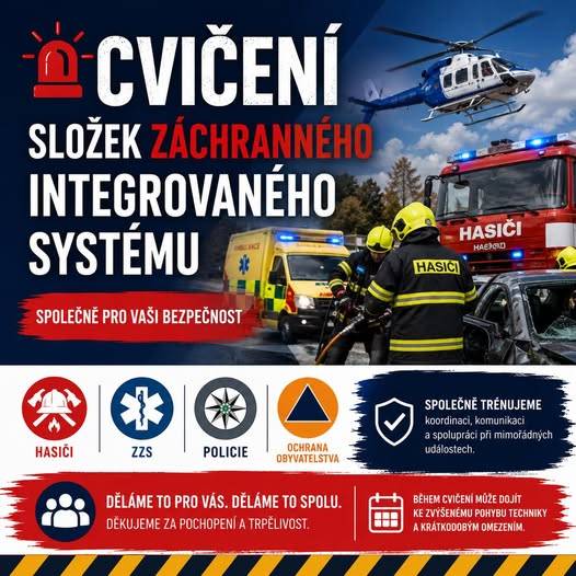 Dne 11.6. budou složky integrovaného záchranného systému mít PLÁNOVANÉ CVIČENÍ v okolí Provodova a v KD Provodov mít svoje zázemí. V obci bude zvýšen zvýšený pohyb vozidel a osob záchranných složek.  Prosím neparkujte na parkovišti za KD!  Děkujeme za pochopení a ohleduplnost.