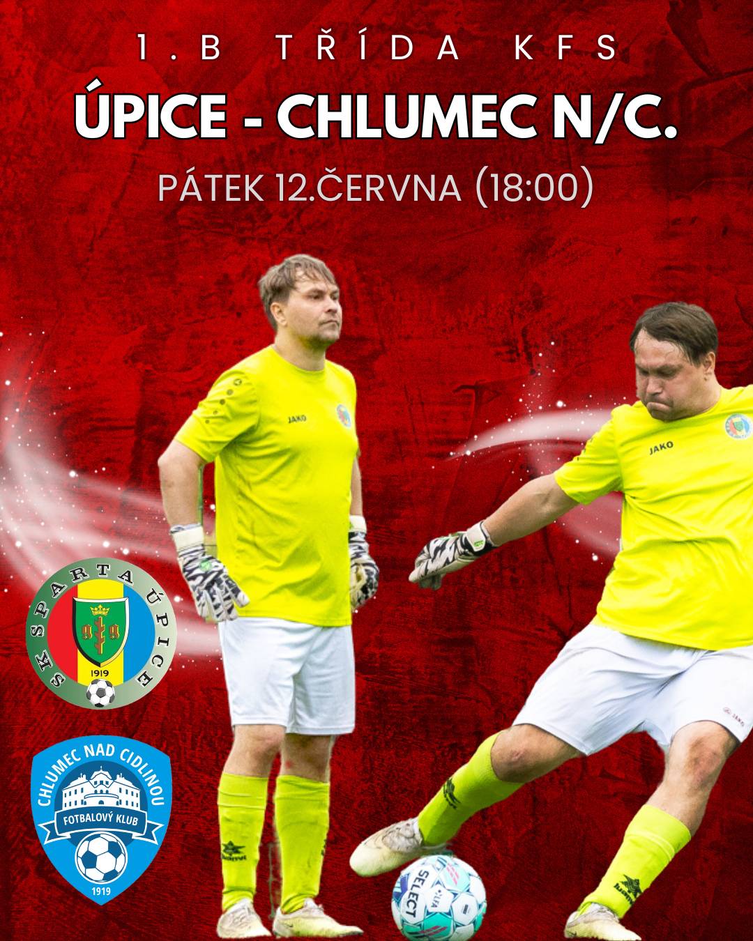 Pozvánka na sobotní fotbalové utkání mužů: SK Sparta Úpice - FK Chlumec nad Cidlinou Krajská soutěž 1.B třída (7.liga) 12.června 2026 (pátek, 18:00) stadion: Úpice