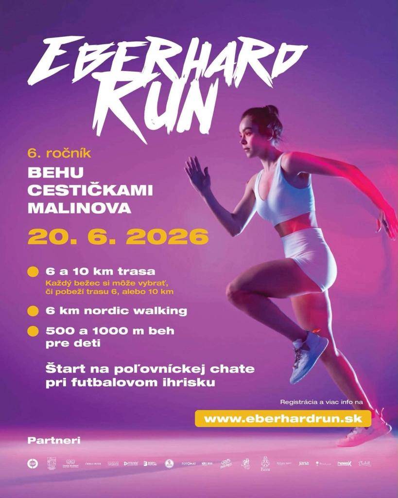 20.6. 2026 sa uskutoční 6.ročník charitatívneho behu @eberhard_run v Malinove - výťažok z behu pôjde pre chorého Miňa, ktorý bojuje s chorobou ALS   Registrácia: www.vysledkovyservis.sk