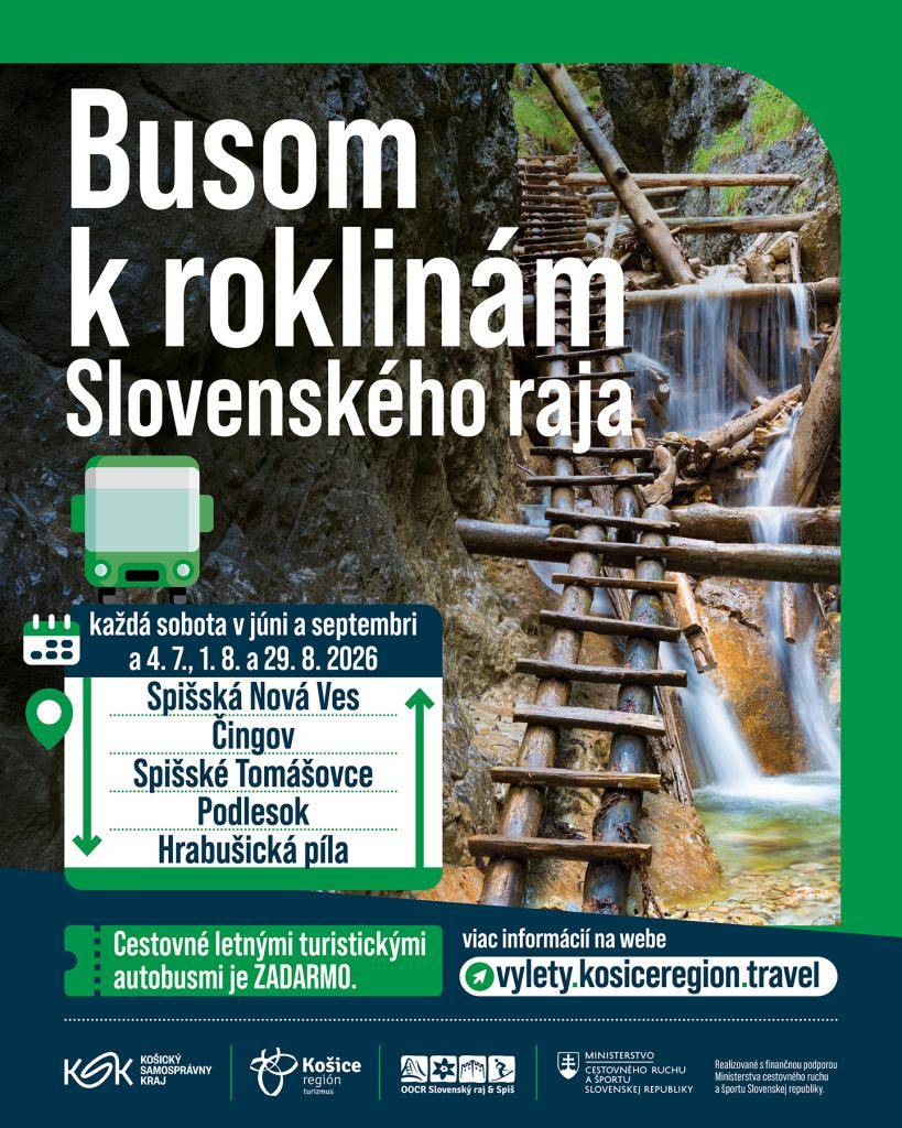 Návštevníci sa počas letnej sezóny dostanú pohodlne zo Spišskej Novej Vsi do najvyhľadávanejších vstupných miest Slovenského raja bez potreby vlastného auta.