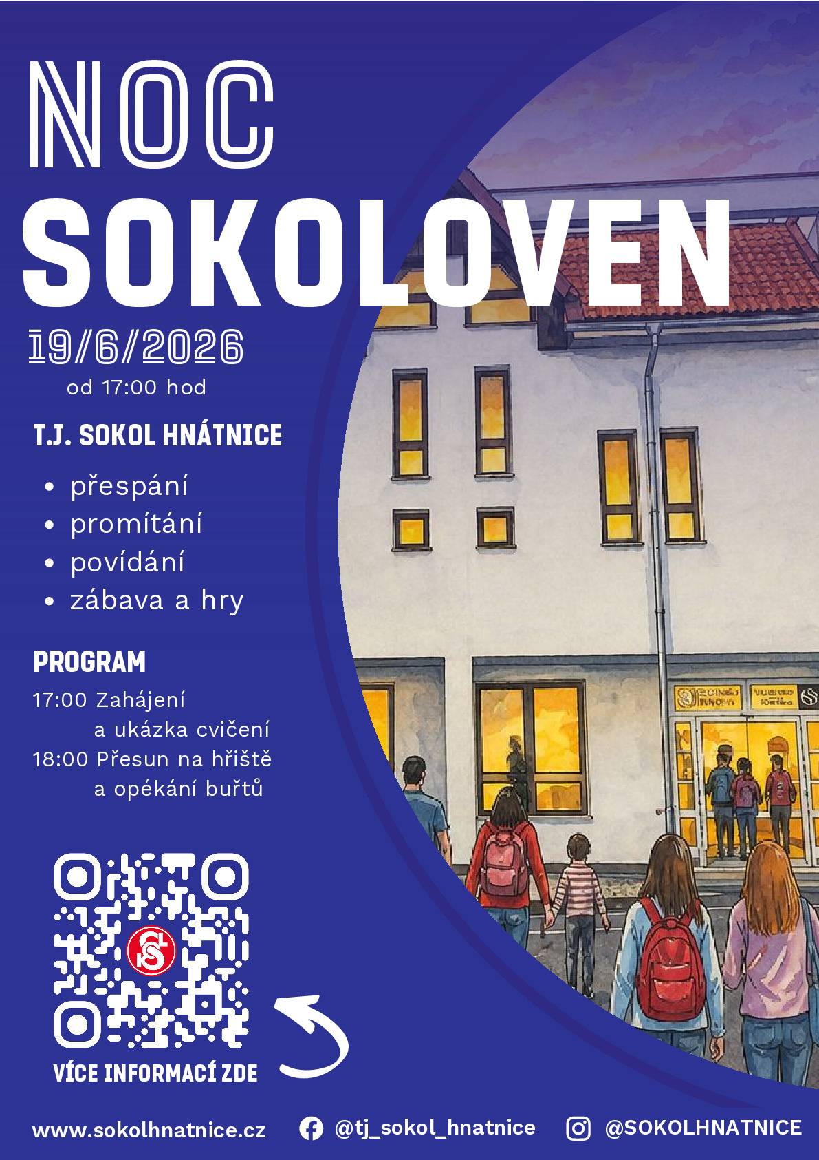 T.J. Sokol Hnátnice zve na Noc sokoloven v pátek 19. 6. 2026 od 17 hodin.