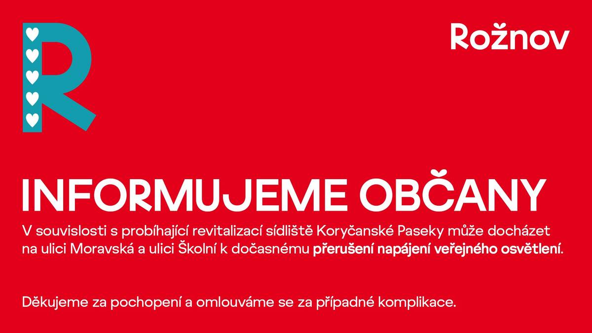 📌Informujeme občany, že může docházet k občasnému přerušení napájení veřejného osvětlení na ulici Moravská a ulici Školní 🙏 Děkujeme za pochopení a omlouváme se za případné komplikace💡