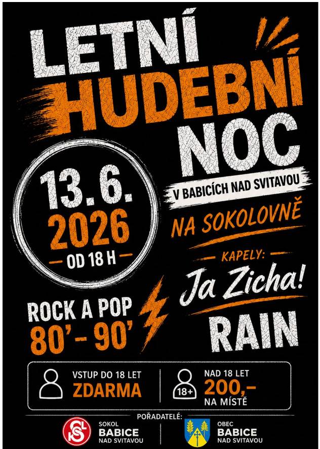 Sokolovna Babice sobota 13.6.2026 od 18:00 hod.