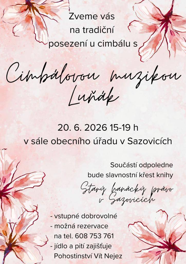 Zveme Vás na posezení u cimbálu s muzikou Luňák.