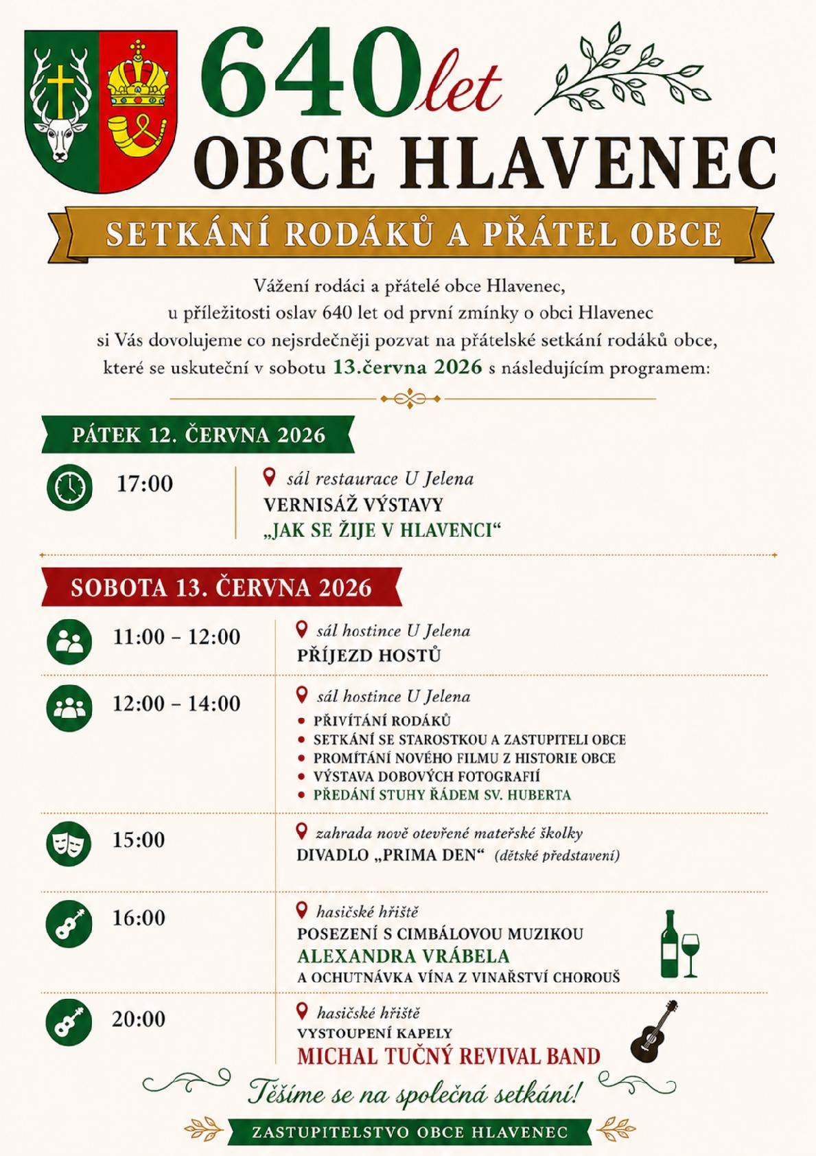 Obec Hlavenec srdečně zve na