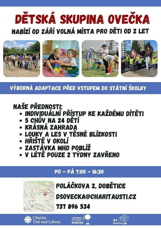 Dětská skupina OVEČKA nabízí od září volná místa pro děti od 2 let.