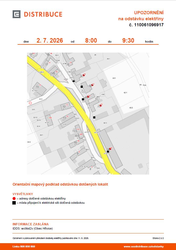Dne 2. 7. 2026 od 8:00 do 9:30 hodin je plánovaná odstávka v obci Touchovice.