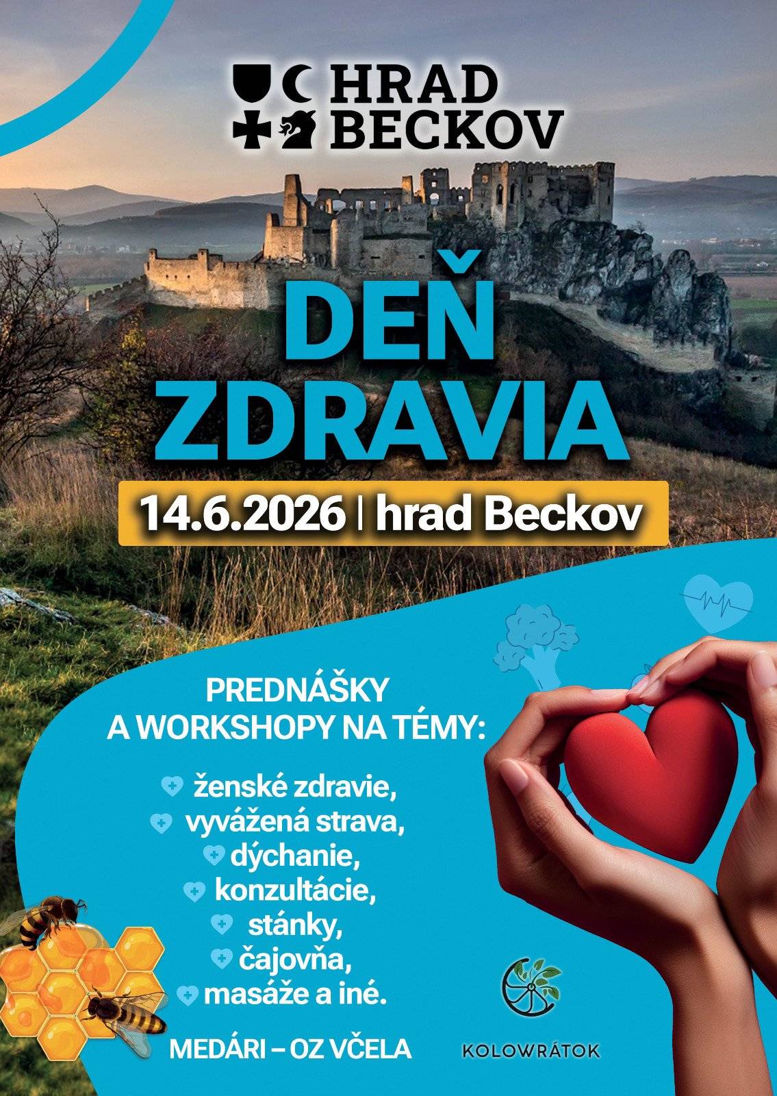 Hrad Beckov a OZ Kolowrátok Vás pozývajú na deň zaujímavých prednášok o strave, ženskom zdraví, dychu a psychike, na možnosť konzultácii s odborníkmi v oblasti fyzioterapie a celkového zdravia. Program si môžete pozrieť na :  https://www.instagram.com/p/DY5KuSKjTIp/?igsh=eW43Znp3dWM5bjVv
