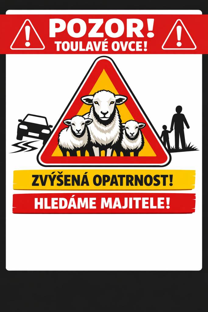 upozornění na stádo ovcí
