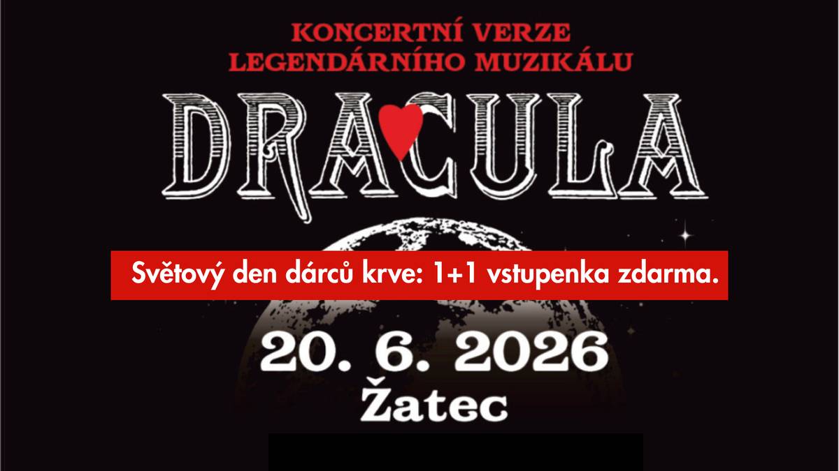 U příležitosti Světového dne dárců krve připravili organizátoři koncertní verze legendárního muzikálu Dracula speciální poděkování pro dobrovolníky. Každý, kdo ve čtvrtek 18. června 2026 daruje krev na transfuzním oddělení polikliniky v Žatci, nebo patří mezi nejaktivnější pravidelné dárce, získá k zakoupené  vstupence druhou zcela zdarma.  Akce symbolicky propojuje slavný muzikálový příběh s motivem krve a klade si za cíl podpořit bezpříspěvkové dárcovství v regionu. Transfuzní oddělení polikliniky Žatec proto v rámci této iniciativy mimořádně upravuje své provozní hodiny. V odběrový den, tedy ve čtvrtek 18. června, bude pro příjem dárců otevřeno již od 6:30 do 9:30 hodin.  Pořadatelé pamatují také na ty, kteří pomáhají dlouhodobě. Stejná nabídka v podobě akce „1+1 zdarma“ platí pro pravidelné dárce s nejvyšším počtem odběrů, kteří na transfuzní stanici odevzdali nejcennější tekutinu kdykoli od 1. ledna 2026.  Zvýhodněné vstupenky je možné pořídit výhradně v předprodeji na pokladně Městského divadla Žatec, a to od pondělí 15. června do pátku 19. června 2026, vždy v čase od 14:00 do 17:00 hodin. Podmínkou pro uplatnění bonusu je předložení platného průkazu dárce krve. Nabídka platí do vyčerpání kapacity vyhrazených  míst.  Samotná koncertní verze kultovního muzikálu Dracula pod širým nebem slibuje mimořádný kulturní zážitek. Uskuteční se v sobotu 20. června 2026 od 21:00 hodin v autentické atmosféře přírodního amfiteátru Letního kina v Žatci. (měd)