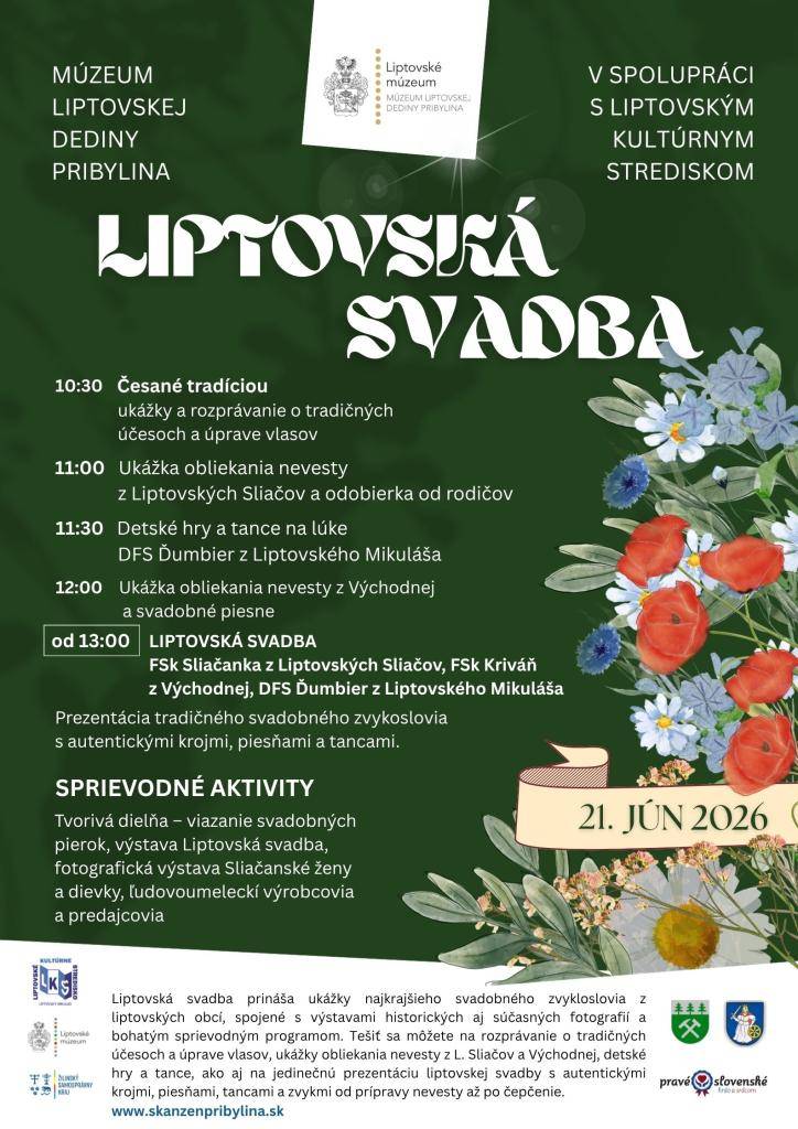 Pozývame Vás do MLD Pribylina na prezentáciu tradičného svadobného zvykoslovia s autentickými krojmi, piesňami a tancami.