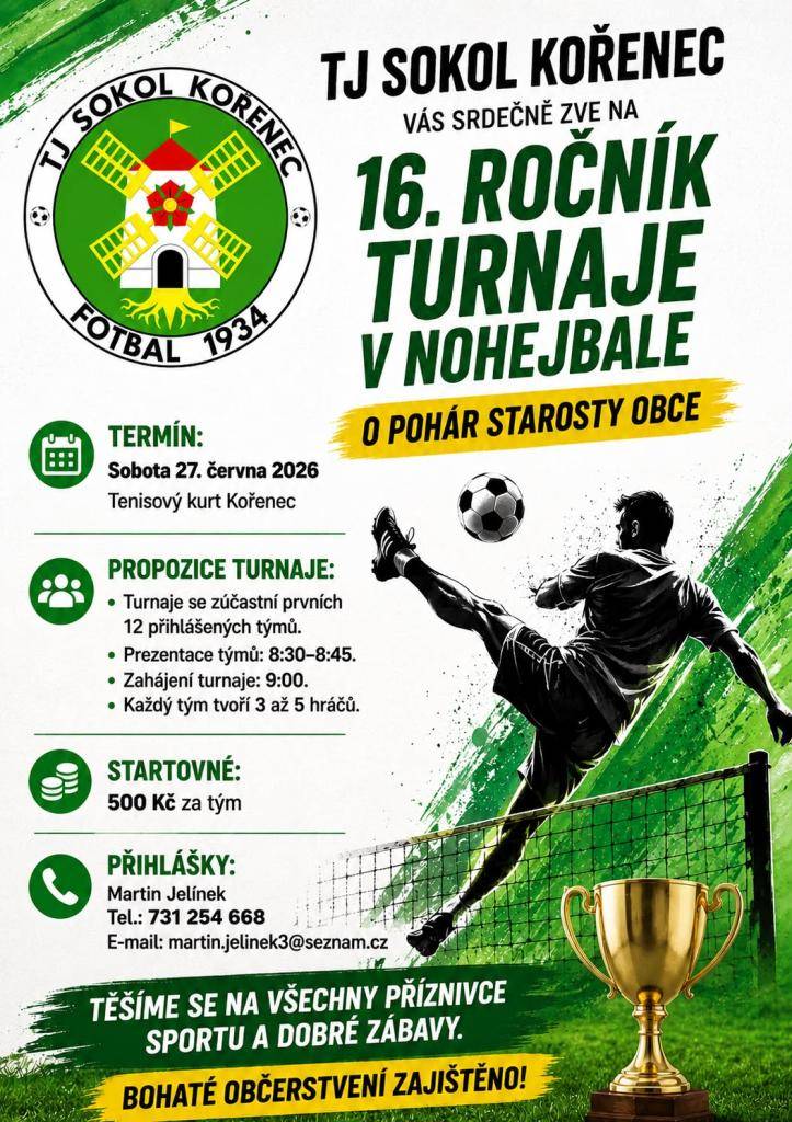 TURNAJ V NOHEJBALE O POHÁR STAROSTY OBCE 27.6.2026