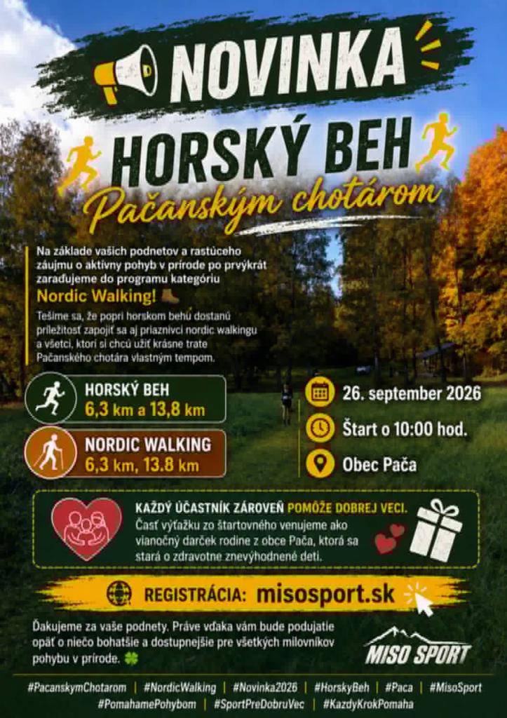 Po úspešnom nultom ročníku minulého roka sa s radosťou vraciame späť! Aj tento rok vás pozývame zažiť jedinečnú atmosféru behu v krásnej prírode Pačanského chotára, kde sa spája šport, príroda a dobrá nálada.