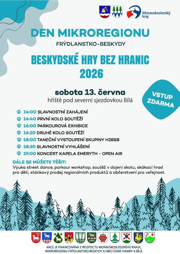 Vážení občané, obec Ostravice Vás zve na Beskydské hry bez hranic 13.6. od 14 h na hřišti pod severní sjezdovkou na Bílé.