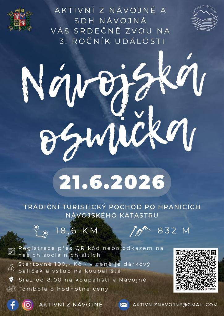 Aktivní z Návojné a SDH Návojná Vás srdečně zvou na 3. ročník události Návojská osmička, která se uskuteční 21. června 2026.
