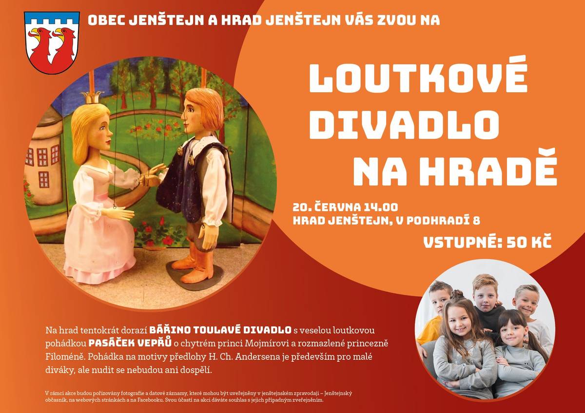 Srdečně zveme Vaše děti na loutkové divadlo spolku Bářino toulavé divadlo na veselou pohádku Pasáček vepřů. 📅 Kdy: 20. 6. 2026 | 14:00 hodin 📍 Kde: Hrad Jenštejn, V Podhradí 8 Vstupné: 50 Kč Těšíme se na Vás!