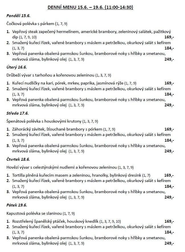 Menu je ke stažení zde: Denní menu 15.6 - 19.6.2026.pdf Další informace a rezervace: www.trirybi.cz https://www.facebook.com/profile.php?id=61578100683514
