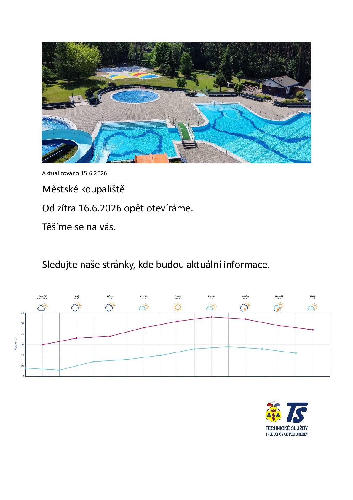 Otevření městského koupaliště 16.6.2026