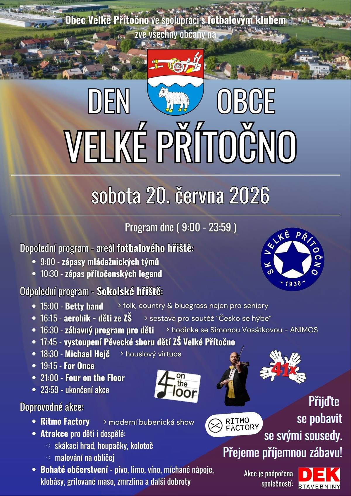 sobota 20.6.2026 fotbalové a sokolské hřiště