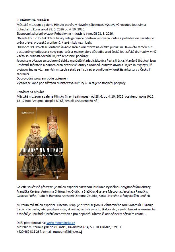 Městské muzeum a galerie v Hlinsku - POZVÁNKA NA VÝSTAVY