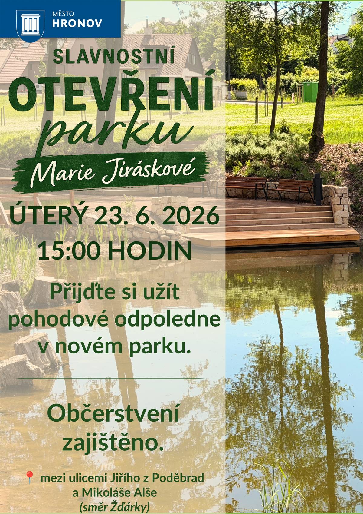 Srdečně vás zveme na slavnostní otevření nového parku Marie Jiráskové v Hronově.