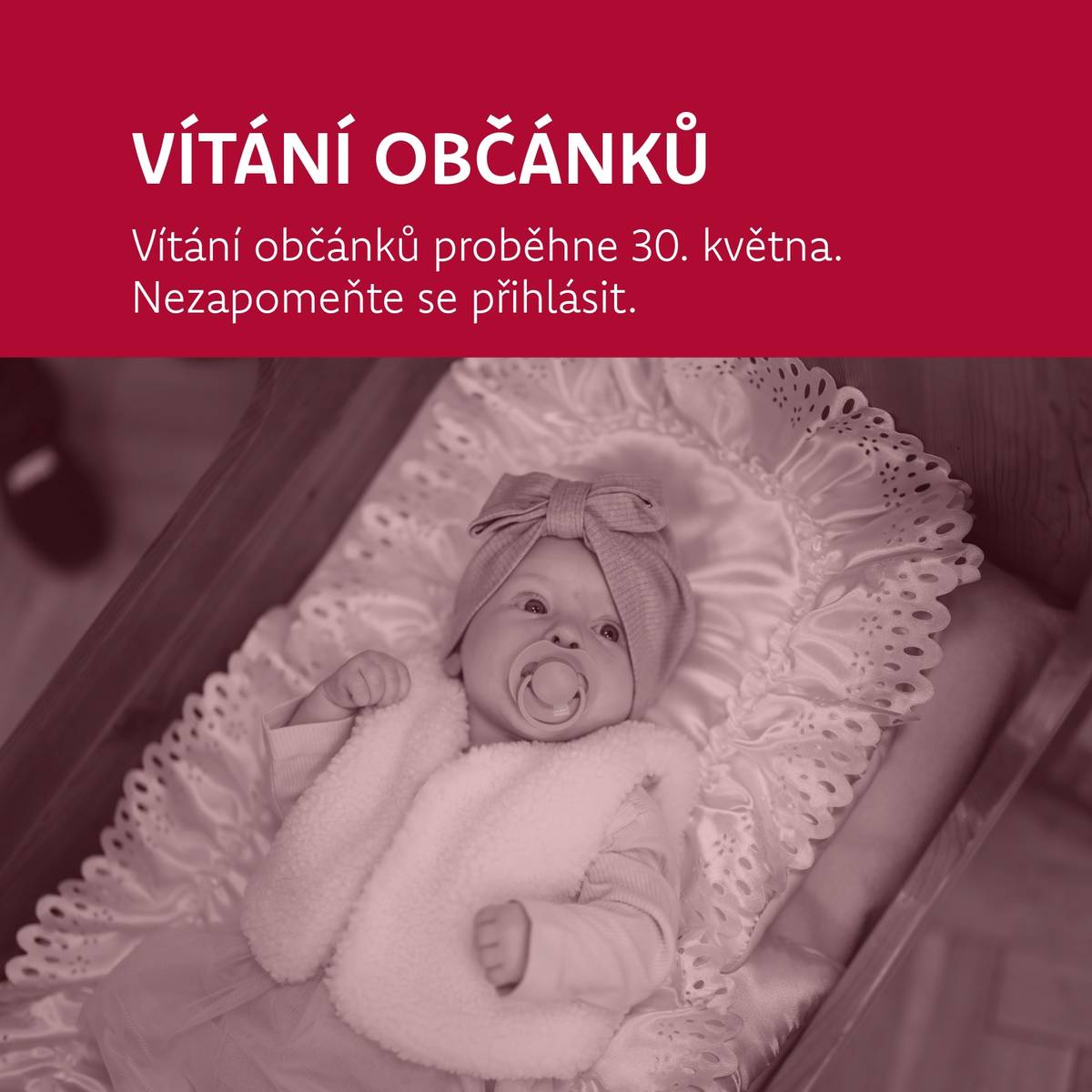 V sobotu 30. května 2026 se uskuteční slavnostní vítání nových občánků našeho města.