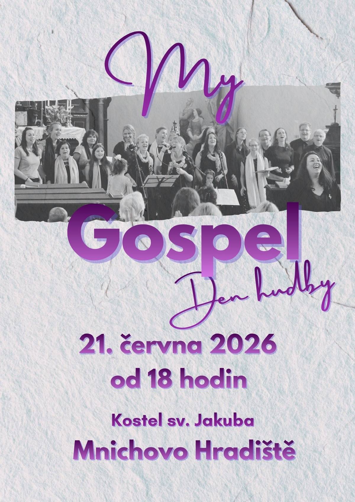 Gospel, worship, spirituál i další žánry včetně popu rozezní v neděli 21. června kostel sv. Jakuba. Postará se o to pěvecký sbor My Gospel z Železného Brodu. My Gospel přijede do Hradiště i s doprovodnou kapelou. "Jsme parta nadšenců, které baví se potkávat, zpívat, hrát, společně tvořit a sdílet radost z hudby. Do našich písní se snažíme vkládat i duchovní poselství. Hudba i víra je totiž vždy individuální a osobní záležitostí, každý do ní vkládá svůj vlastní emoční rozměr a prožívání," představuje se hudební těleso. Konec týdne slibuje vysoké teploty a vedra. Přijďte se ochladit do půvabných prostor děkanského kostela a potěšit se krásnými skladbami a hudbou, která rozněcuje duši.