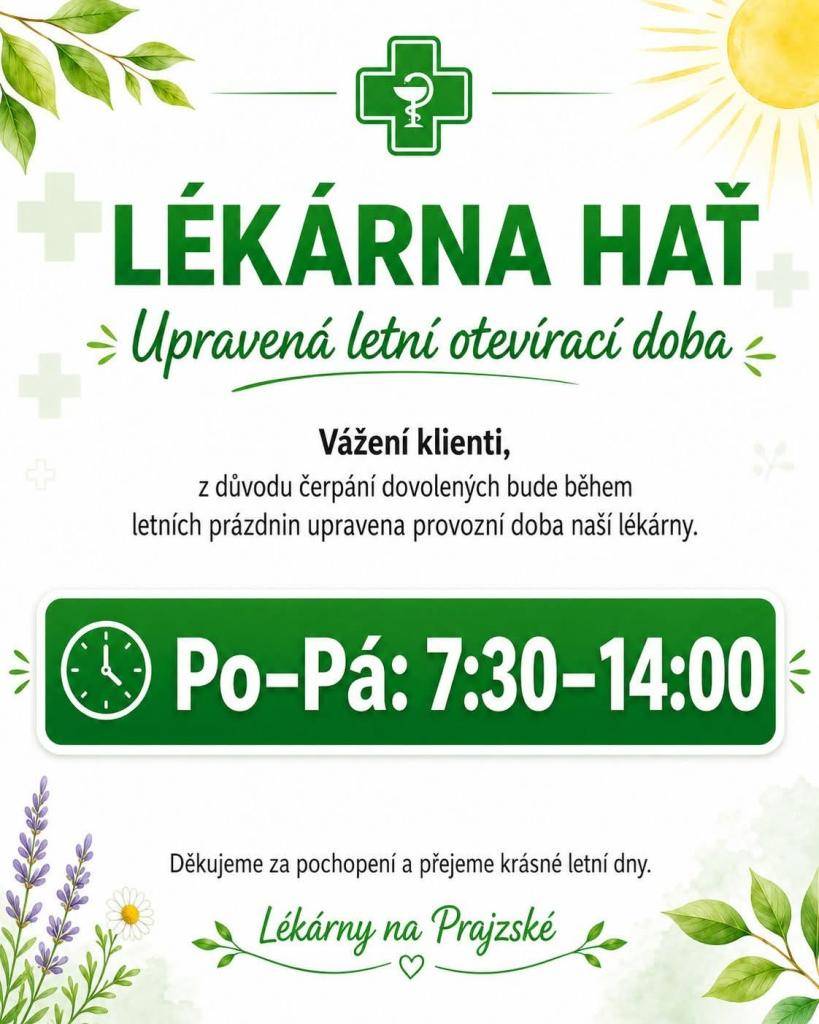 15.6. 7:30 - 14:00  16.6. 10:00 -14:00    Od 17.6. do 31.8. denně 7:30 - 14:00 hod.