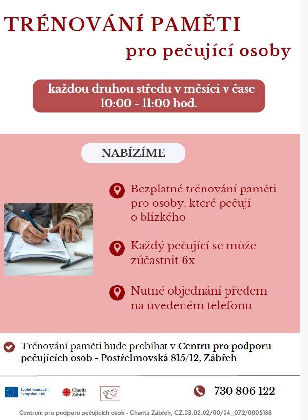 Centrum pro podporu pečujících osob v Zábřehu nabízí každou druhou středu v měsíci bezplatné trénování paměti pro pečující osoby.