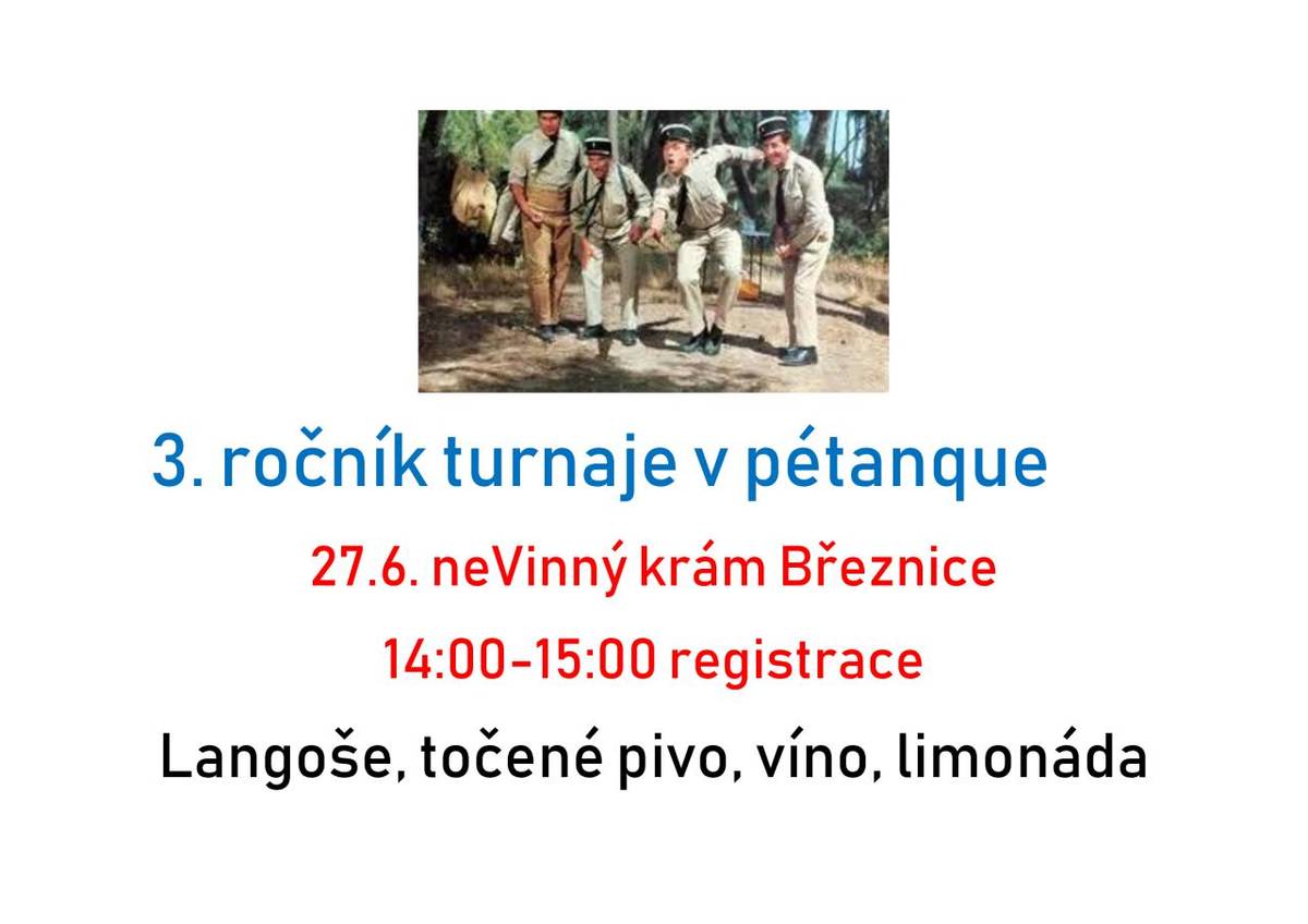 Pozvánka Nevinného krámu na turnaj v pétanque - sobota 27.06.2026 od 14 hod