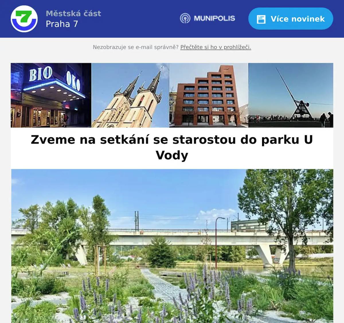 Srdečně vás zveme na setkání se starostou Janem Čižinským a radními do parku U Vody. Potkáme se ve středu 17. června 2026 od 18 do 20 hodin. Přijďte kdykoli v uvedeném časovém rozmezí a ptejte se na vše, co vás v souvislosti s naší čtvrtí zajímá. Těšíme se na vás. 