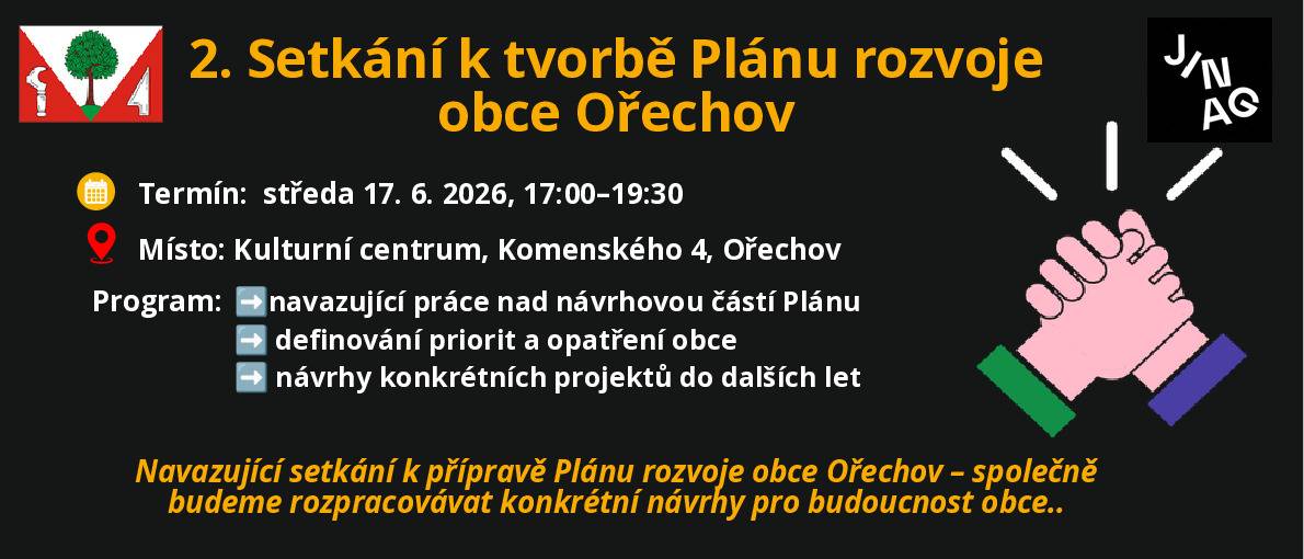 Dobrý den, zveme Vás na již druhé setkání na aktualizaci Plánu rozvoje Obce. Uskuteční se ve středu 17.6. od 17.00 hodin v Kulturním centru obce. Těšíme se na vaši účast.
