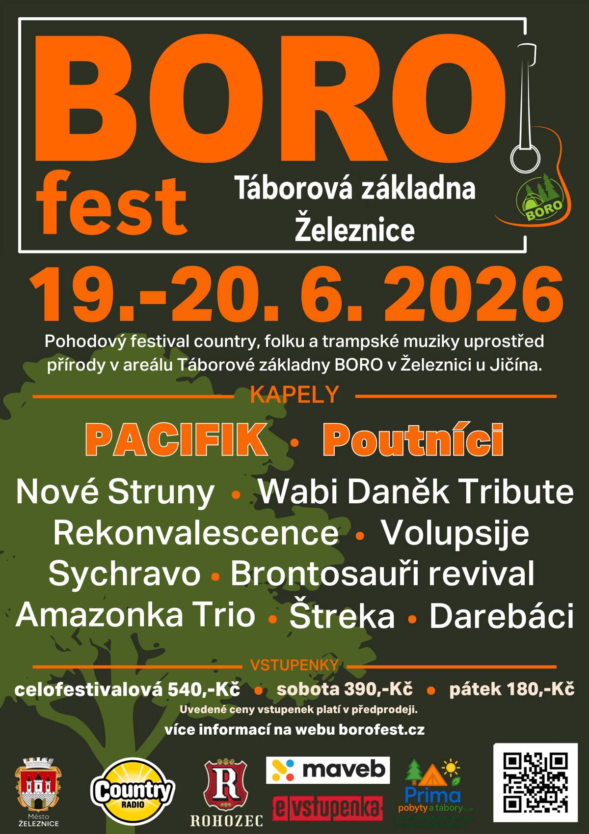 Srdečně vás zveme na pohodový dvoudenní festival country, folku a trampské muziky BOROFEST 2026 uprostřed přírody na Táborové základně v Železnici u Jičína. Koná se v pátek 19. a v sobotu 20. června 2026. Přijďte si užít muziku u ohně, pohodovou atmosféru a setkání s kamarády doplněné o chutné občerstvení.  Program festivalu naleznete na plakátě, další informace na webu pořadatele www.borofest.cz.