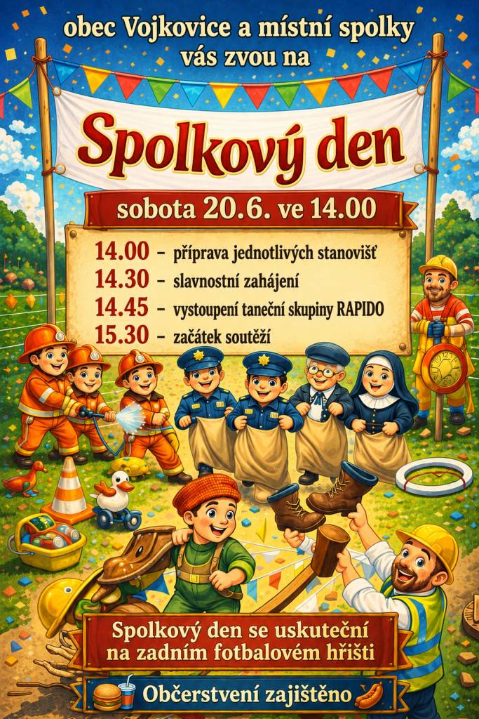 Den Vojkovických spolků, letos okořeněný vystoupením taneční skupiny Rapido. Všichni jste srdečně zváni.