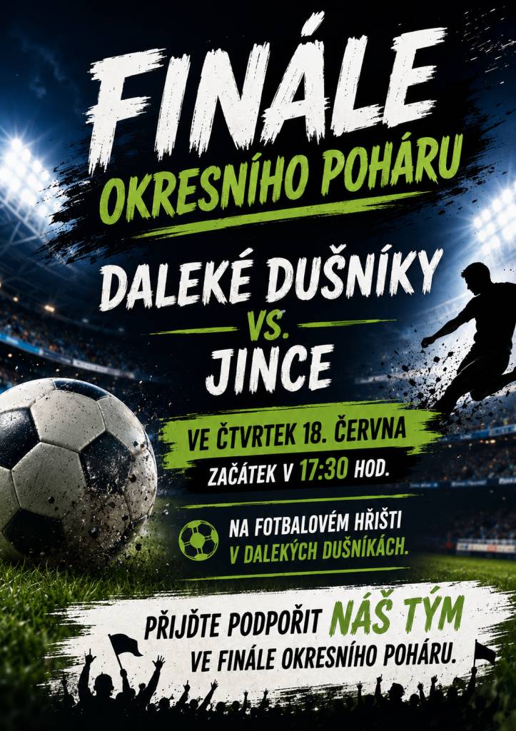 Rádi bychom Vás pozvali na finále okresního poháru, do kterého se probojoval náš A tým.