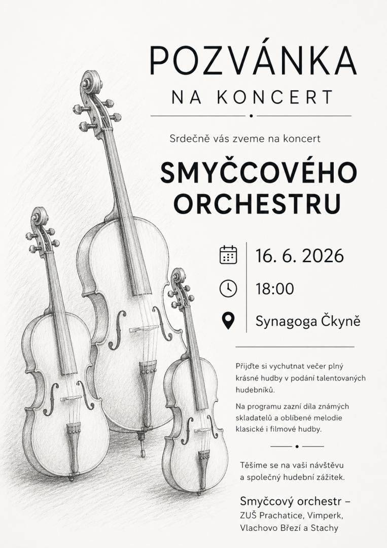 Synagoga vás zve na koncert smyčcového orchestru v synagoze dne 16.06.2026 od 18:00 hodin.