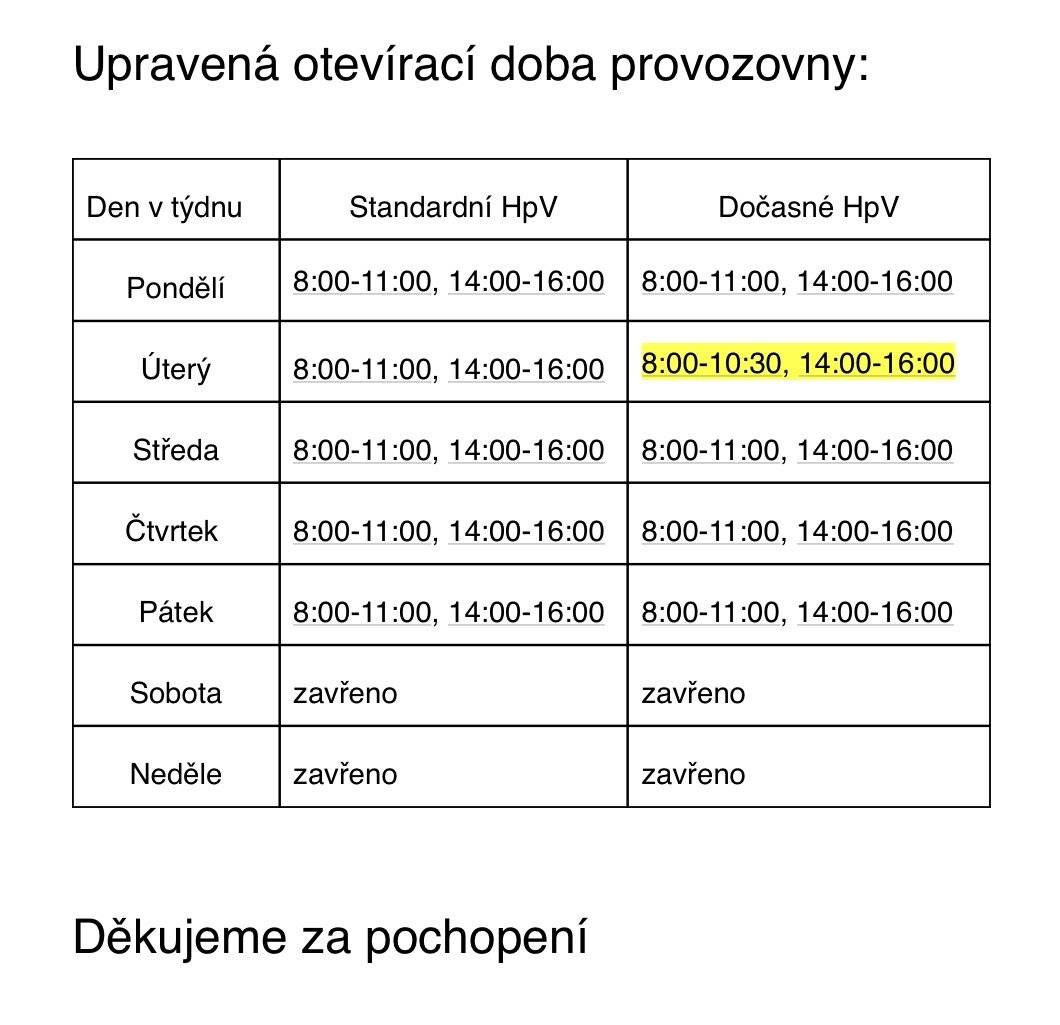 ✉️ ČESKÁ POŠTA ✉️ Dovolujeme si Vás informovat o dočasné změně hodin pro veřejnost provozovny Březno. Rozsah hodin pro veřejnost bude omezen na nezbytně nutnou dobu ve dne 23. 6. 2026 z provozních důvodů.