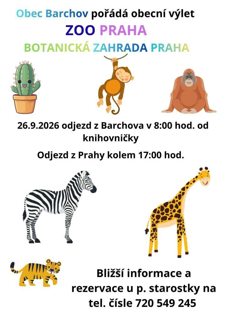Pojeďte s námi navštívit ZOO nebo Botanickou zahradu v Praze v sobotu 26. 9. 2026. Více informací v přiloženém letáku.