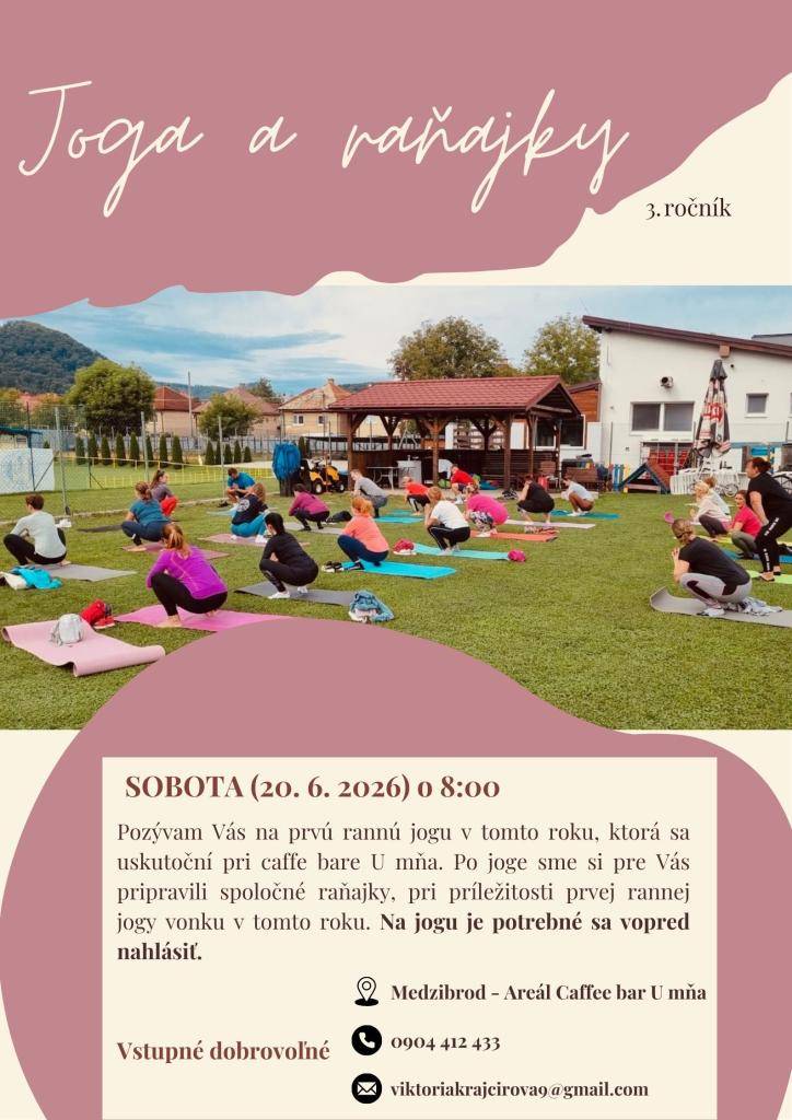 Prvá ranná joga v tomto roku, Caffe bar U mňa 20.6.2026 o 8:00 hod.