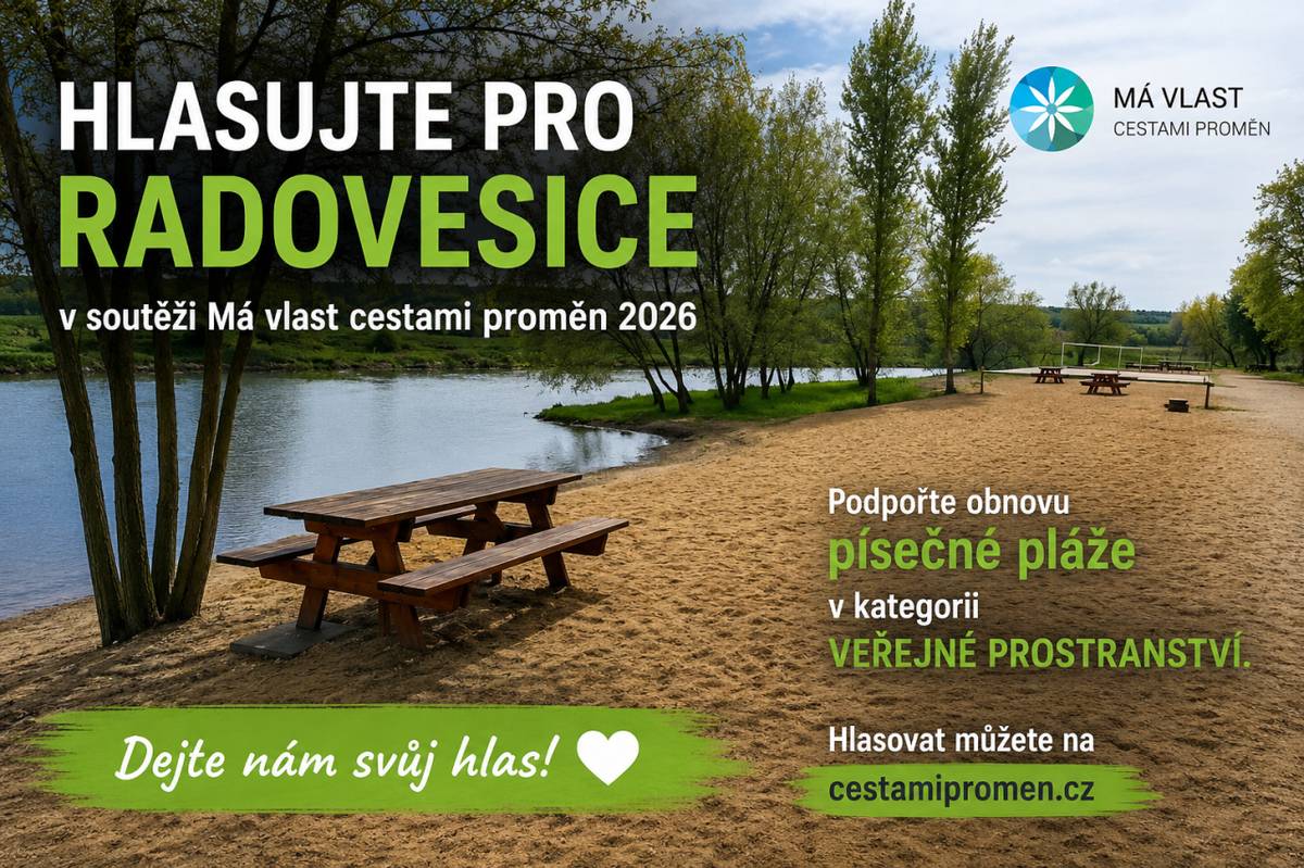 Obec Radovesice se letos zapojila do 18. ročníku celostátní výstavy Má vlast cestami proměn, která představuje zajímavé proměny měst, obcí a krajiny z celé České republiky.