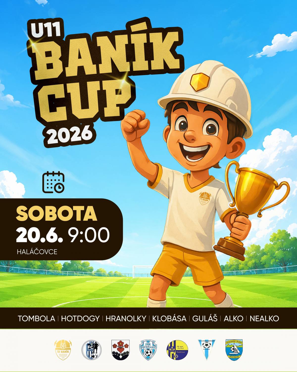 Telovýchovná jednota Baník Haláčovce-Otrhánky Vás srdečne pozýva na turnaj prípraviek do 11 rokov, ktorý sa uskutoční v sobotu 20. júna 2026 so začiatkom o 9. hodine na ihrisku v Haláčovciach.  Okrem domáceho družstva pozvanie prijali Bánovce nad Bebravou, Pečeňany, Dolné Naštice, Miezgovce, Horňany a Nitrianske Rudno.  Pre návštevníkov je pripravené ...
