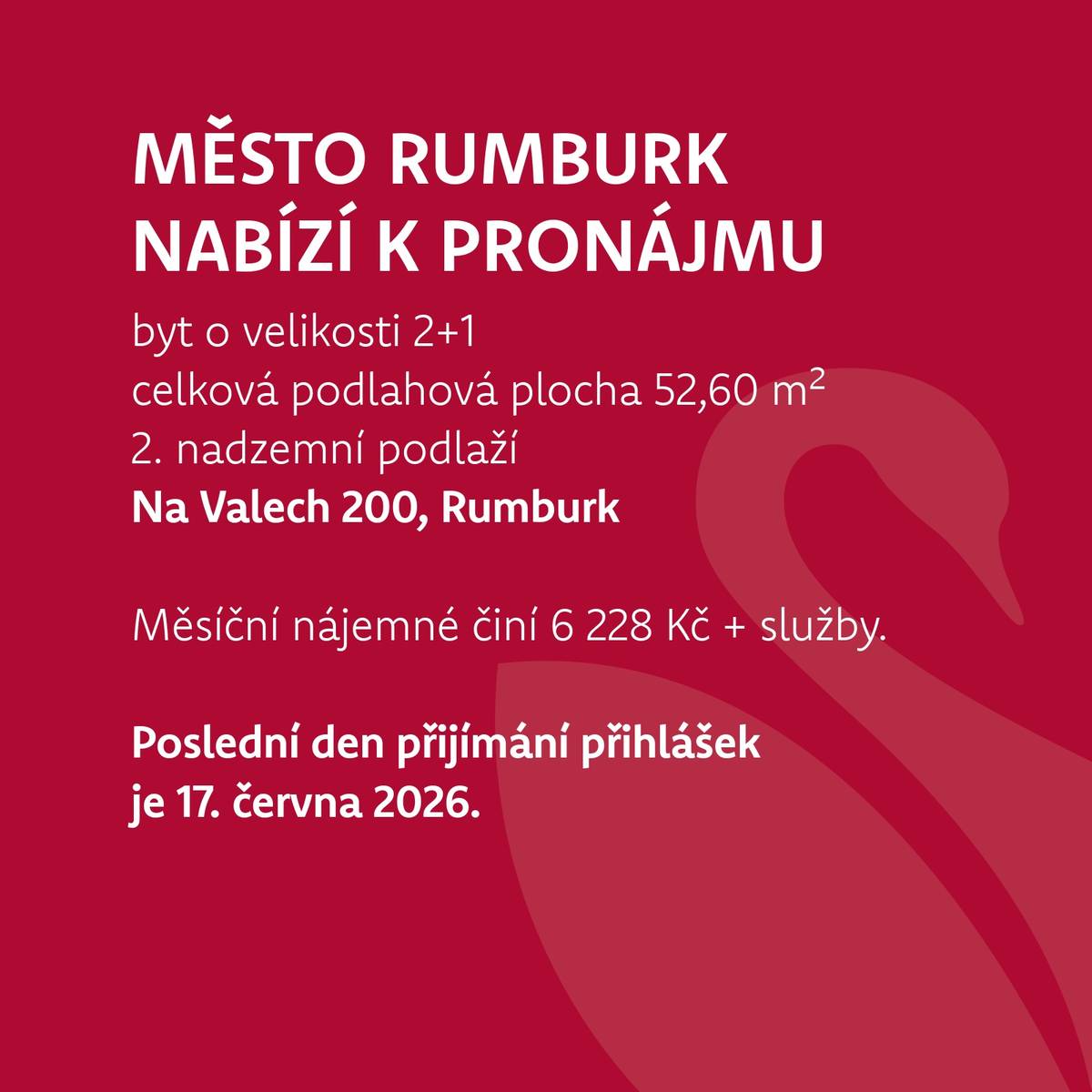 Město Rumburk nabízí k pronájmu byt.