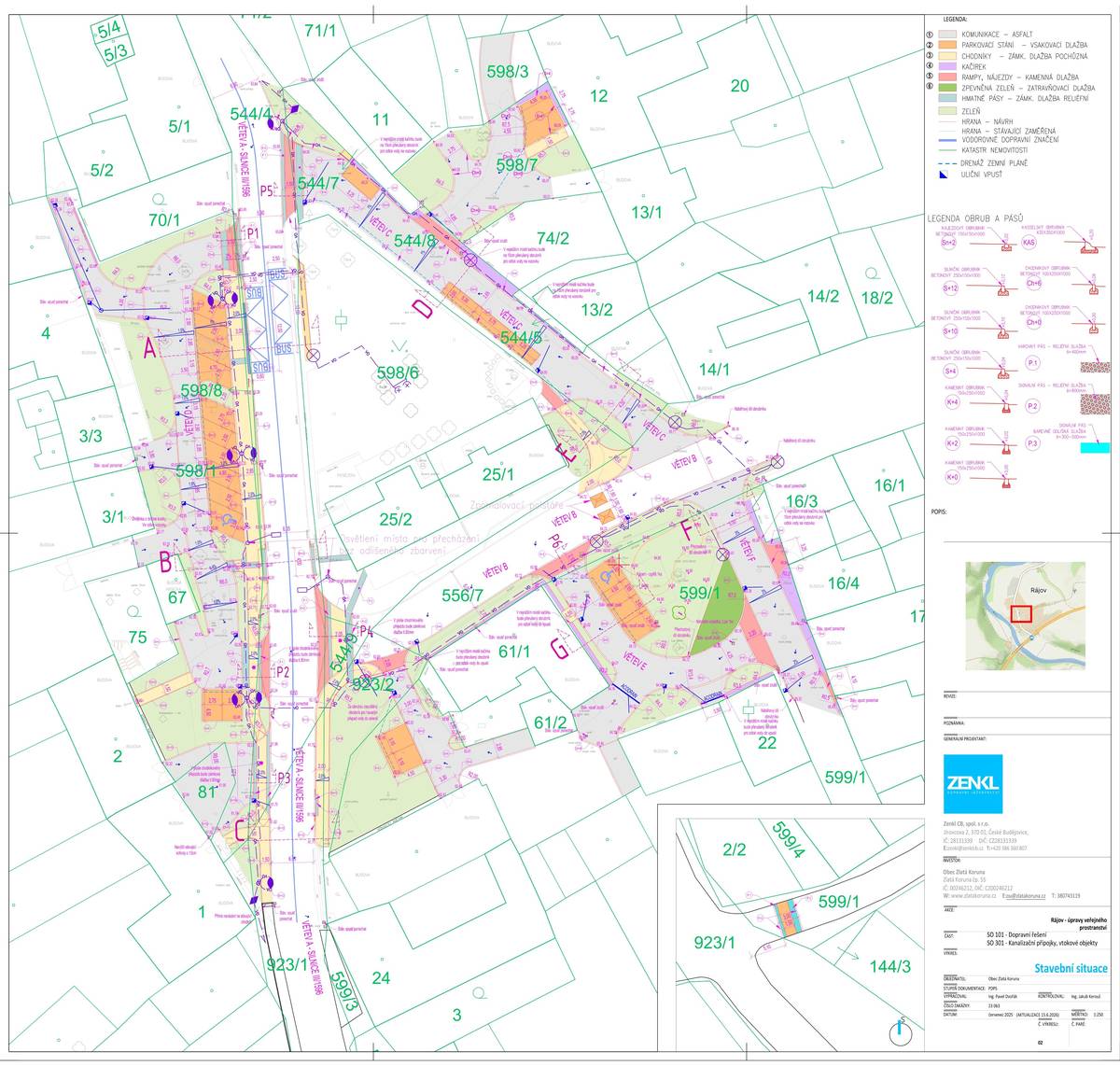 Obec Zlatá Koruna zahájí dne 22.6.2026 realizaci projektu Rájov – úpravy veřejného prostranství na návesním prostoru V Rájově. Předmětem je prostorové uspořádání centrální části obce Rájov. Stavebními úpravy dojde k vytvoření parkovacího stání, chodníků, autobusové zastávky, dopravně zklidněných zón. Zhotovitelem této stavby je dle výběrového řízení stavební firma SWIETELSKY stavební s.r.o., IČ:48035599 s celkovou cenou 12.200.000 Kč bez DPH. Stavba bude probíhat postupně na několik etap. Předpokládané ukončení celé akce je do 31.12.2026. Příloha: Situace stavby
