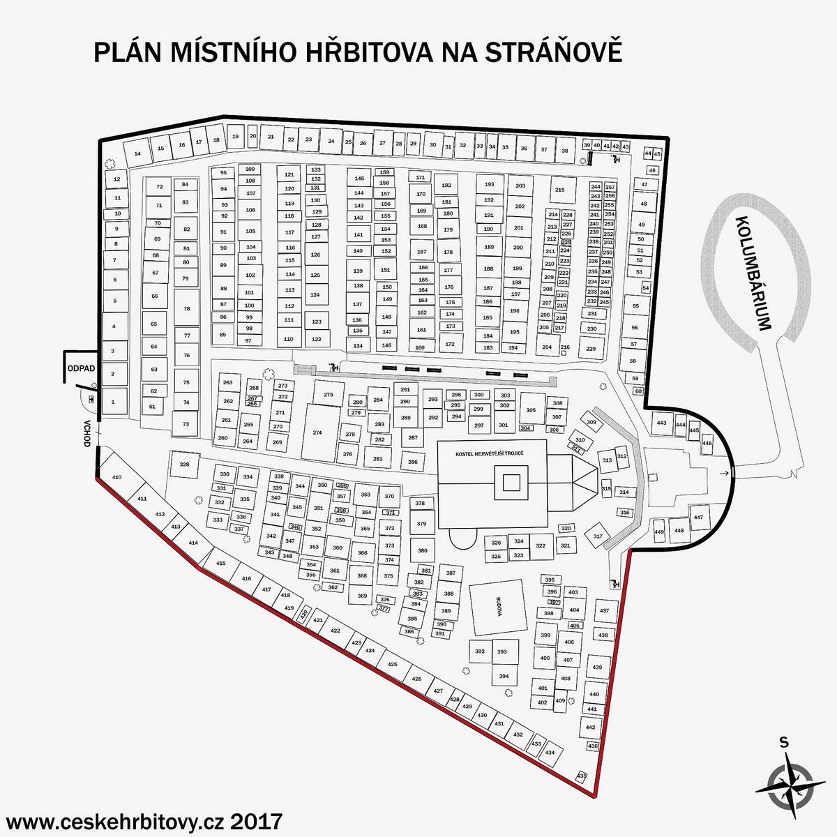 Od pondělí 22. 6. 2026 započne odstraňování vzrostlých dřevin kolem hrobů do 1m od hřbitovní zdi z důvodu plánové rekonstrukce.